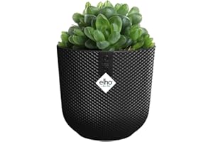Elho Jazz Rond Mini 11cm - Maceteros Decorativos Interior - 100% Plástico Reciclado - Ø 11.1 x H 10.3 cm - Negro/Living Black