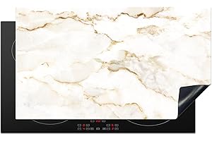 KitchenYeah© Copri Piano Induzione 90x52 cm Cucina Coprifornelli Copertura Protezione Cottura Tutto per la Cucina Marmo - Pietra calcarea - Oro - Lusso - Aspetto marmo - Bianco