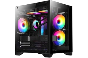 iONZ Mini Dual Dynamic PC Gaming Case M/ATX Tempered Glass | Dual Chamber with 3 ARGB Fans | Black