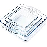 NUTRIUPS Square Glass Baking Dish Set of 3 Small Oven Proof Dishes Borosilicate Glass Oven Dish Small Casserole Dish, 0.4L+0.