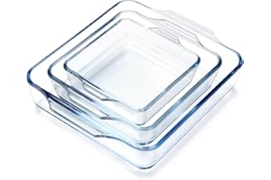 NUTRIUPS Square Glass Baking Dish Set of 3 Small Oven Proof Dishes Borosilicate Glass Oven Dish Small Casserole Dish, 0.4L+0.8L+1.3L