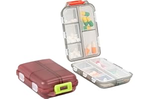 BAFIWU Pilulier Portable, 2 Pièces Pilulier avec 10 Compartiments, Mini Pilulier de Poche Pilulier de Voyage Plastique Pharmacie de Poche Boite Medicaments pour Médecine Voyage Quotidien (Baie + Gris)
