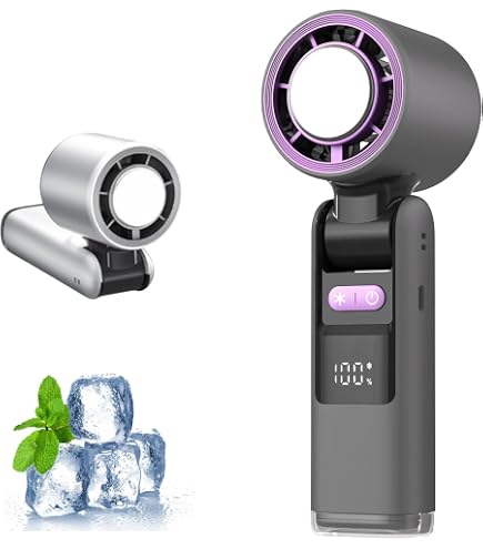 PEAKFLOW Handheld Fan With Ice Cooler – Adjustable 0-100 Speed, Digital Display, 3600mAh Battery, Pocket-Size For Travel & Outdoors