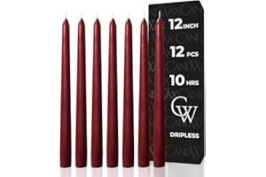 CANDWAX 30 cm Burgundy Taper Candle Set of 12 - Unscented Smokeless Dripless Candlesticks - Candle Sticks for Christmas Decorations, Party Décor, Dinner Table Centerpieces - Burgundy Tapers