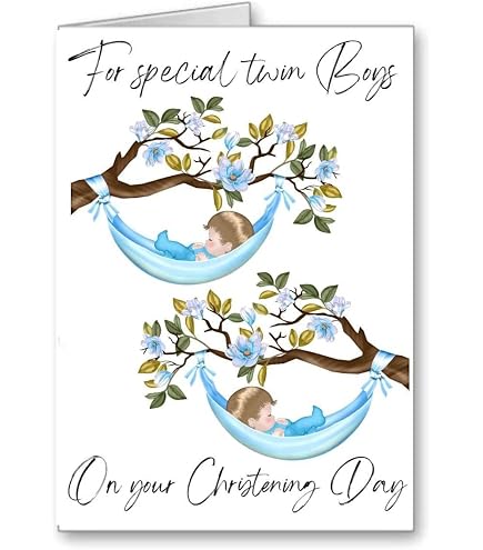 Weiße Baumwollkarte – „Twins On Your Christening Day“, 16x16 Cm, Mit Umschlag