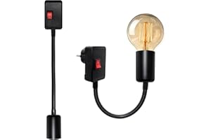 WPQIUZS 2 Stück E27 Fassung mit Stecker, Lampenfassung Steckdose mit Schalter, Steckdosenleuchte mit 20CM Flexibel Schwanenhals, Steckdosenlampe, Steckerlampe, Steckerleuchte, Glühbirne Sockeladapter