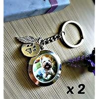 DOPPELPACK Haustier Erinnerung Engel Flügel Medaillon Schlüsselanhänger - Katze Hund Denkmal Für Asche oder Foto Kondolenz-Andenken Urne Schlüsselbund Sympathie Gedenkfeier