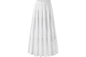 comefohome Maxi Skirts for Women UK Pleated Long Flowy Chiffon Elasticated Waist Tiered A Line Ladies Summer Skirt
