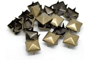 WedDecor 12mm Pyramid Shape Spike Square Studs Prong Rivets for Decorating Belts, Bags, Shoes, Leathercrafts, Punk & Goth Fashion Accessories, Bronze, 50pcs