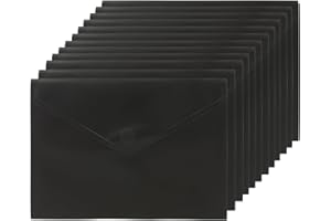 Quijote Paper World Pack 12 Sobres de Plástico Negro - Packs carpetas sobre plástico, cierre velcro, para archivar, clasificar y llevar a la escuela, oficina o universidad - 25x18cm