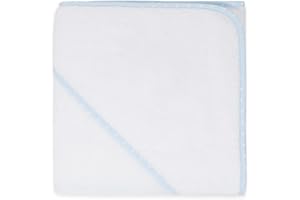 Duffi Baby - Toalla bebe recien nacido. Capa de baño Bebe 100% Algodón Para Bordar. Toalla Baño con capucha Infantil 80 x 80 cm. Super Suave Absorbente Ligera. Niños y niñas Color Blanco Azul. 1196-12