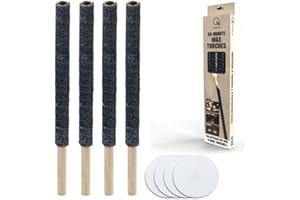 INEVITABLE PARTY Pack of 4 Natural Wax Torches | 50cm Long with a 60 Minute Burning Time | Hand Guard Drip Disks Included | Great for Processions, Halloween, Hiking, Garden Parties, BBQ and Camp Fires