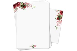 YOUNIKAT Set de papel de cartas con motivo de rosa y sobres | 50 hojas 90 g/m² DIN A4 | Esquinas redondeadas papel de carta elegante versátil | Cumpleaños Certificado Menú | dv1519