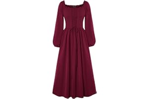 SCARLET DARKNESS Women Renaissance Maxi Dress Long Sleeve Square Neck Medival Dress