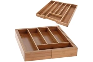 ORION GROUP ORION - Cajón para cubiertos de bambú, bandeja para cubiertos extraíble, organizador 26-40 x 35,5 x 4,5 cm
