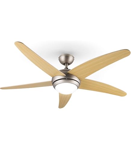 Vevey Ventilatore Da Soffitto Legno Chiaro, Nichel Opaco, Argento - 5