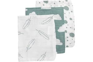 Meyco Hydrophilic Washcloths - Feather-Cloud-Dots - Zestaw 3 sztuk - 20x17cm - Stone Green/White