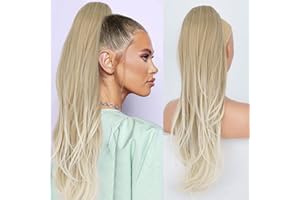 ‎AIKAA aikaa Lange Zopf Pferdeschwanz Haarteil Haarverlängerung mit Kordelzug Lang Glatt Wellig Natürliches Kunsthaar Ponytail Extensions Blond für Frauen