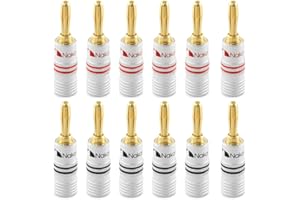 Nakamichi Pozłacany wtyk bananowy 24k 12 AWG - 18 AWG Rozmiar miernika 4 mm do elastycznego podłączania kabli do kolumn hi-fi, wzmacniaczy, amplitunerów AV, systemów audio i stereo (12 sztuki, wtyczka bananowa)