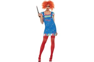 Smiffys Chucky Costume in Blue for Toddlers, Top and Printed Dungarees, Officially Licensed, Iconic Printed Dungarees and Striped Top, Perfect for Matching Family and Pet Costumes