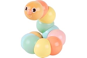 Classic World Holz-Twist-Raupenziehspielzeug, flexibler bunter Wurm für Babys, Kleinkinder, Kinder, entwickelt Feinmotorik und Farberkennung, 25 cm, ab 1 Jahr, Pastellfarben