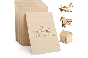 Träplattor för pyssel, plywood, 4 mm, laser, trä, brandmålning, träplywoodskiva – A5 lind, 6 delar, dubbelsidig slät – för gr