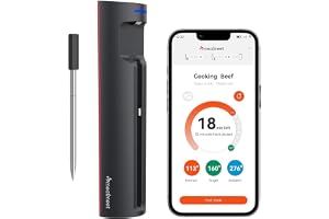 Pro Smarta Trådlös Köttermometer med Wi-Fi och Bluetooth | Noggrannhet ±0,5℃, Smarta App Med Timer och Larm, IP67 Vattentät o