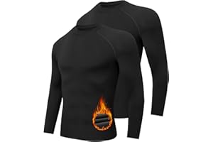 Djtnzdm Thermoshirt Herren Langarm Thermo Unterhemd Winter Sport Compression Langarmshirt Fleece Laufshirt Basic Thermo Tshirt Lang Männer 2er Pack