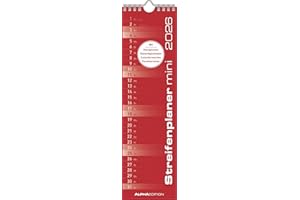 ‎ALPHA EDITION Alpha Edition - Streifenplaner Mini ROT Kalender 2026 – 9,5x33 cm – Küchenkalender für Singles, Paare & kleine Haushalte – Schlichtes Design mit stimmungsvollen Fotografien – Mit Feiertagen (DE/AT/CH)