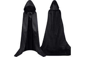 AQXONG Capa Negro con Capucha de Halloween, 150CM, Capa de Halloween Capa de Bruja, Capa de Adulto, Disfraces de Cosplay Adecuado para Halloween, Carnaval, Fiestas de Disfraces - Unisex, L