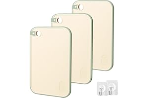 Resszo Planche à Découper, Lot de 3 Planche a Decouper Plastique Antidérapante avec Poignée Rainure de Jus, Sans BPA, Planches à Découper de Cuisine Antibactérien pour Viande, Légumes avec 6 crochets