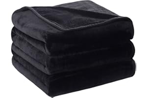 HOZY Plaid - Coperta in pile, 150 x 200 cm, colore: Nero morbido e caldo, 350 gsm, coperta per letto e divano in flanella, reversibile double face