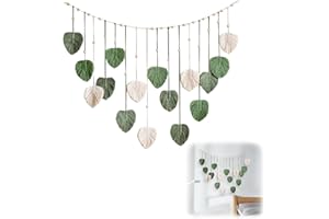 Vordpe Tapiz de pared de macramé, diseño de hojas bohemias, tejido grande, para mujeres, dormitorio, salón, habitación infantil, regalo decorativo (verde)