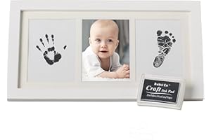 JUNXAVE Baby Handprint and Footprint Photo Frame Kit, Babyprints Paper & Ink Pad Memorable Keepsakes for Baby Boys and Girl Shower Gifts