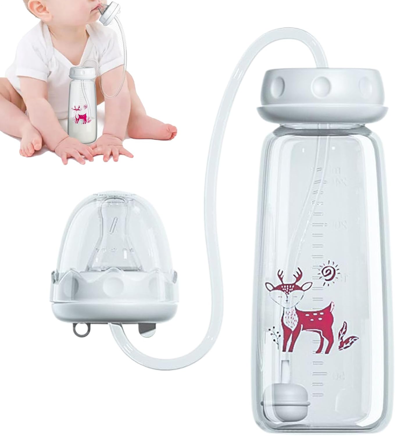 3-in 1 Anti-Colic Babys Bottles, 2026 New Hands Free Anti-Colic Bottle, 240ML Silicone Leak Proof with Nipple Straw, Adjustable Fast Flow Milk Bottle for Babys 3 Months