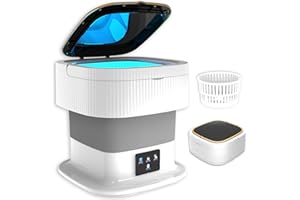 OMCCHK Portable Washing Machine, 2 in 1 9L Large Intelligent Laundry Mini Washing Machine Foldable with Drain Basket washer for Baby Clothes, Underwear, Apartment, Camping, RV, Gifts, Travel