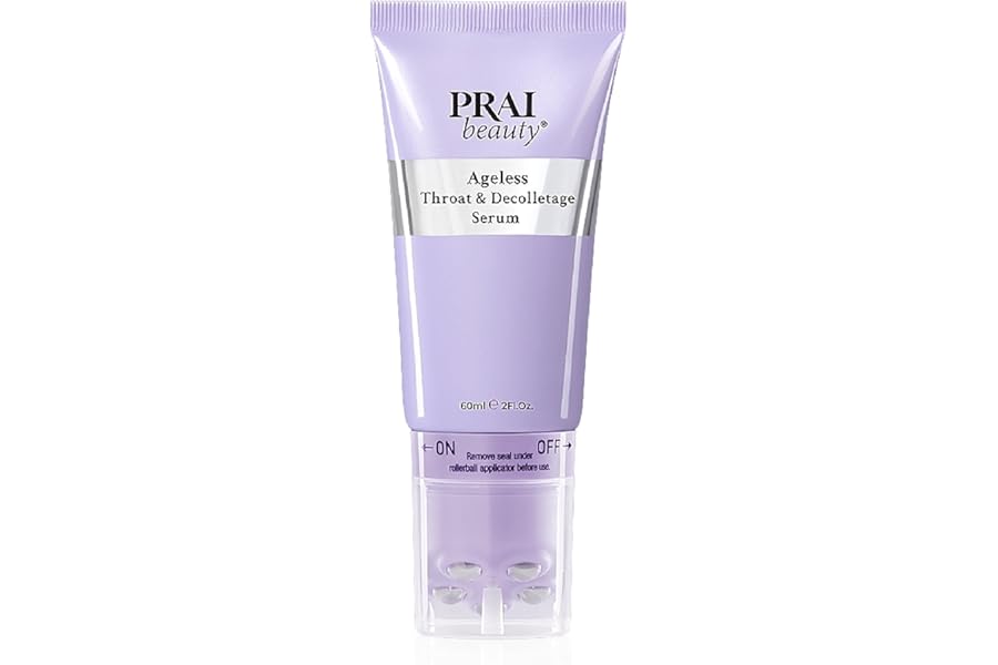 PRAI Ageless Throat & Decolletage Serum 60ml with Rollerball Applicator - Anti-Ageing, Collagen Boosting Skincare - Firms & Tightens Skin, Smooths Wrinkles, Tones & Hydrates Neck & Cleavage
