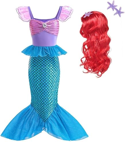 Spooktacular Creations Luxe Zeemeermin Kostuum Met Rode Pruik En Hoofdband Voor Kinderfeest Halloween Cosplay Vakantie Verjaardag 3225805073