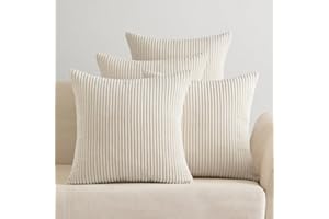 Funda de cojín EMEMA 60x60 cm de cordón otoñal, juego de 4 fundas de cojín decorativas para sofá, cojín decorativo de pana suave para sofá, sala de estar, dormitorio, color crema