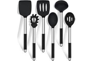 Küchenhelfer Set, HaWare 6 Stück Silikon Küchenutensilien Kochlöffel Set mit Edelstahlgriff, Antihaft Hitzebeständiger Kochutensilien Kochbesteck Set, Leicht zu Reinigen & Spülmaschinenfest - Schwarz