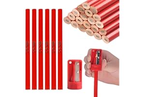 JUGUTA Set Di 25 Matite Da Cantiere, Matite Da Falegname Rosso, Matite Per Tappezzeria, Attrezzo Da Segnatura Per Officina E Falegnameria Con Temperamatite