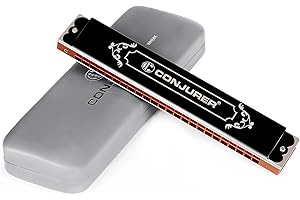 Conjurer Tremolo Mundharmonika C-Dur 24-Loch Harp Profiinstrument Harmonika Kinder& Anfänger& Fortgeschrittene, Hervorragender Klang mit hochwertigen Messing Stimmzungen, C Dur, Schwarz