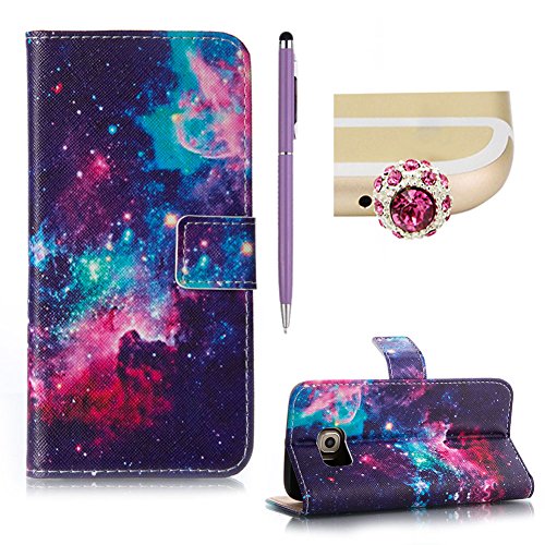 SKYXD für Samsung Galaxy S6 Edge Hülle Leder Fantasie Bunte Stern Muster Folio Klappbar Handy Tasche Schutzhülle [Magnet / Brieftasche Kartenfach / Standfunktion] Klapphülle mit [Handyanhänger + Eingabestift] Zubehör Set für Samsung Galaxy S6 Edge G925F Case Bookstyle Flip Leather Cover With [Stylus and Dust Plug]