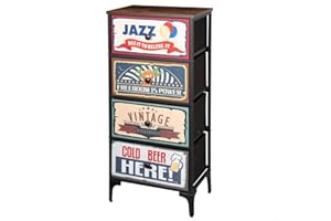 AKTIVE Max Home Comò multiuso per la camera da letto, grafica retrò e vintage, 5 cassetti in tessuto leggero, 103x30x56 cm, Struttura in acciaio, Piano in legno