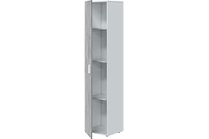 Habitdesign Armadio multiuso con 1 porta, colonna di stoccaggio, finitura bianca Artik e cemento, dimensioni: 41 cm (altezza) x 182 x 37 cm (fondo)