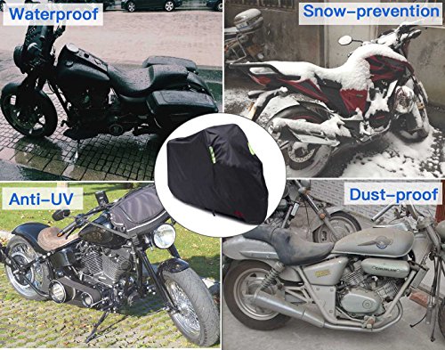 Motorradabdeckung, AngLink 210D Oxford 265 x 125 x 105 cm Motorrad Abdeckplane Winterfest Motorradgarage Wasserdicht Schutzhülle für Harley-Davidson, Honda, Suzuki, Kawasaki, Yamaha