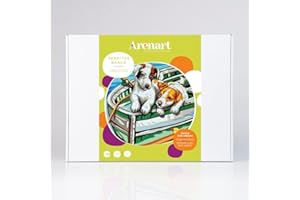 Arenart | 1 Lámina Perritos Barca 38x46cm | para Pintar con Arenas de Colores | Manualidades para Adultos y Jóvenes | Dibujo Fácil | Pintar por números | +9 años