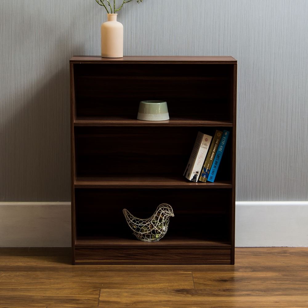 Vida Designs Cambridge 3 Tier Low Bookcase, Walnut Wooden Shelving