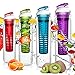 Produktbild 4x 800ml Trinkflaschen »FruitBottle« für Fruchtschorlen / Gemüseschorlen in den Farben Grün, Lila, Blau und Rot zum Sparpreis im 4er-Set. Perfekte Sportflasche aus spülmaschinenfesten Tritan-Material