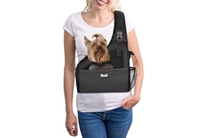Eyein Pet Puppy Sling Carrier, Up to 6 lbs Hand Free Cat Dog Papoose, Hard Bottom Support Small Animal Travel Tote Bags with Breathable Mesh Adjustable Padded Strap Safety Belt Machine Washable